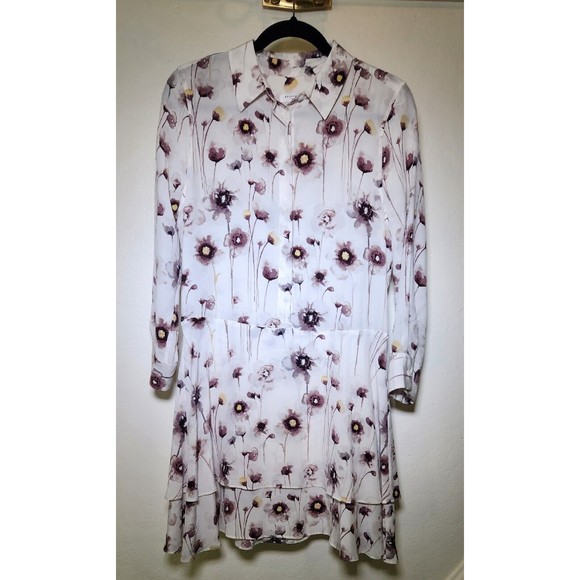 Equipment Femme Natalia Mini Dress Poppy White Silk Tiered Size Small Petite - Picture 3 of 11